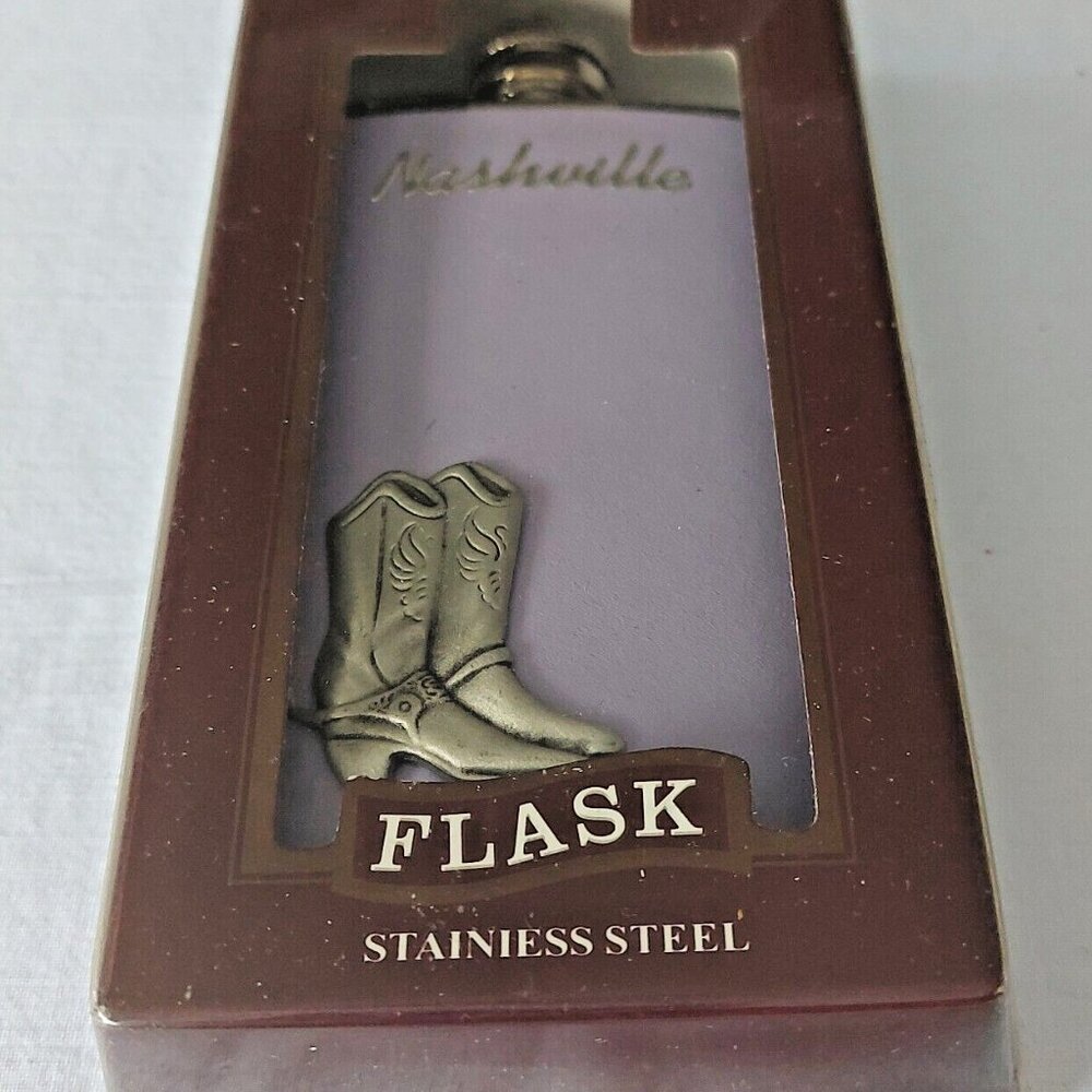 Nashville Cowgirl Boots Pocket Flask Stainless Steel Hinged Cap NEW